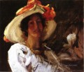 Portrait of Clara Stephens Wearing a Hat with an Orange Ribbon William Merritt Chase